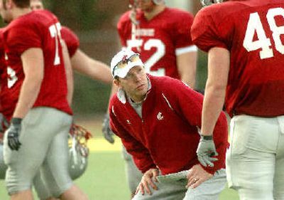
New Washington State football assistant Greg Peterson is coaching tight ends while also serving as recruiting coordinator.
 (Joe Barrentine / The Spokesman-Review)