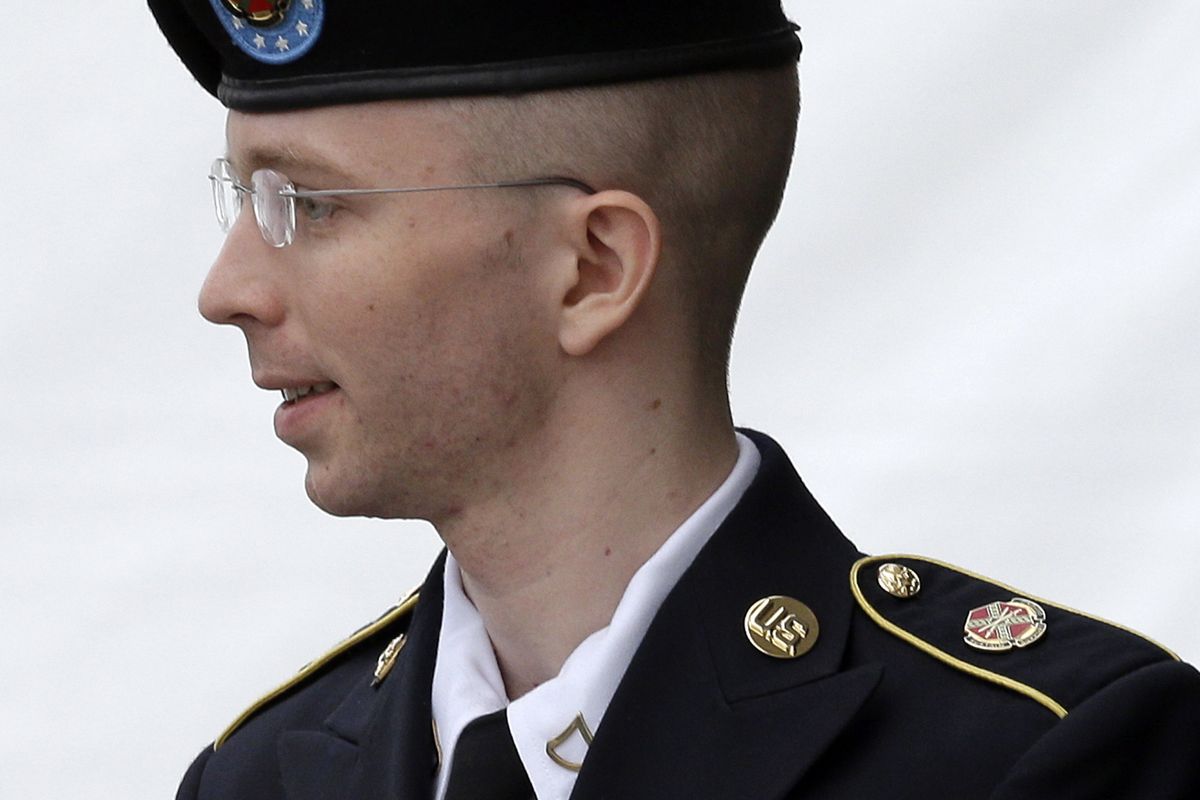 Army Pfc. Bradley Manning is seen Tuesday after receiving a verdict in his court-martial. (Associated Press)