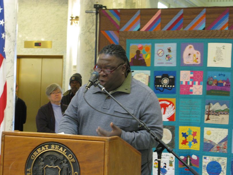 Keynote speaker Keith Anderson, Ph.D, speaks at Idaho's state commemoration of Martin Luther King Jr./Idaho Human Rights Day in the Capitol on Monday (Betsy Z. Russell)