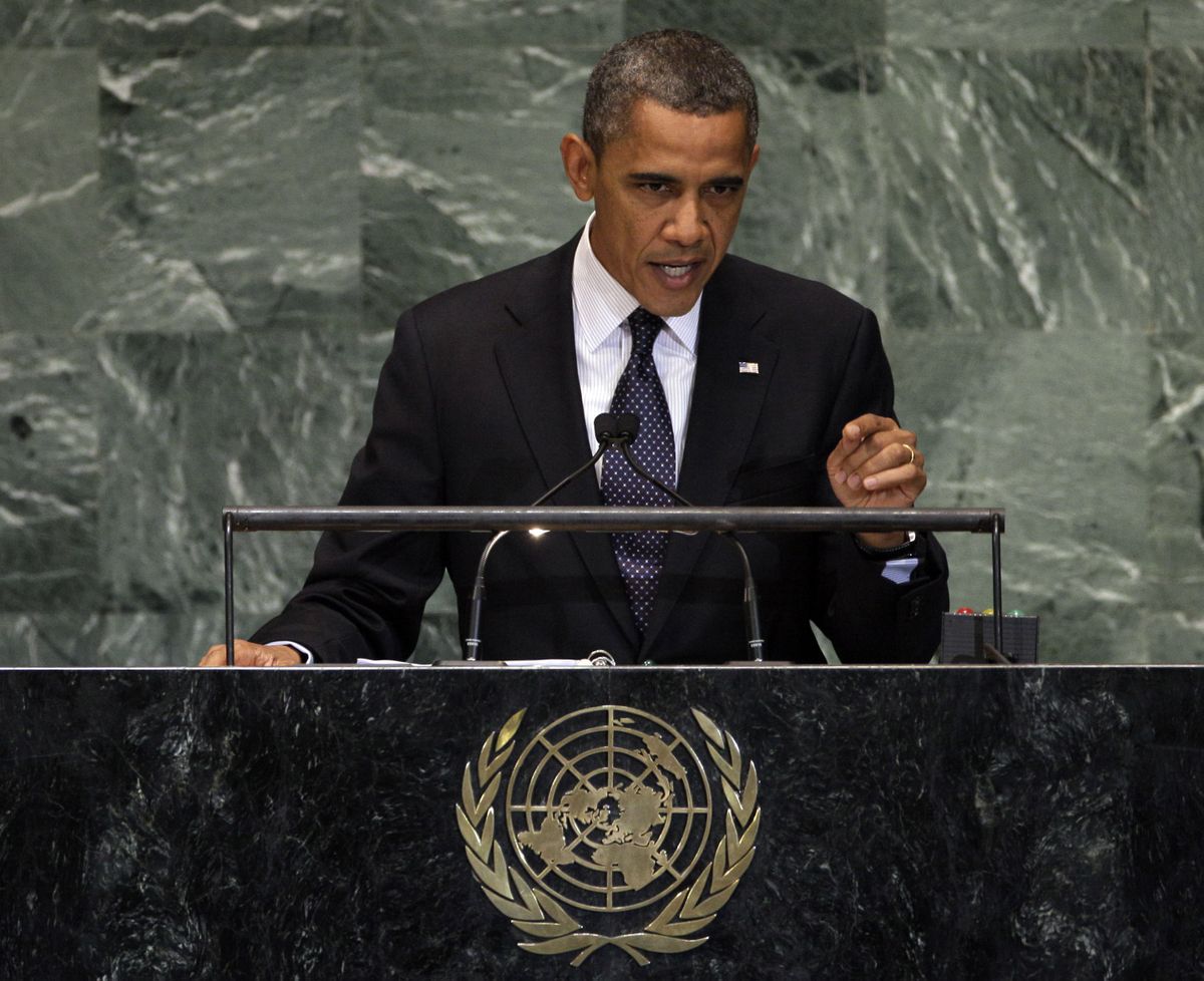 President Barack Obama addresses the 67th session of the United Nations General Assembly,  Tuesday, Sept. 25, 2012. (Richard Drew / Associated Press)