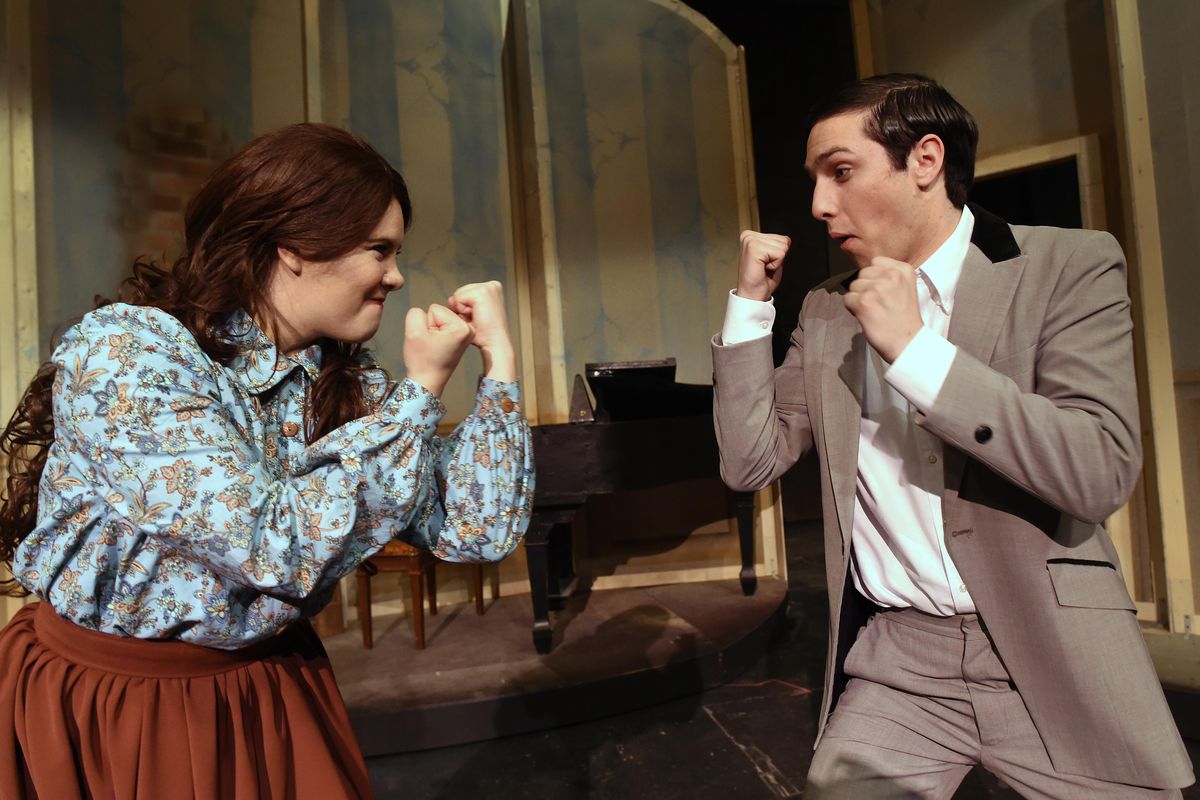 Emily Cleveland, on left, playing “Jo” and Jonah Taylor playing “Laurie” perform a scene from Spokane Civic Theatre’s production of “Little Women: The Broadway Musical” (Colin Mulvany / The Spokesman-Review)