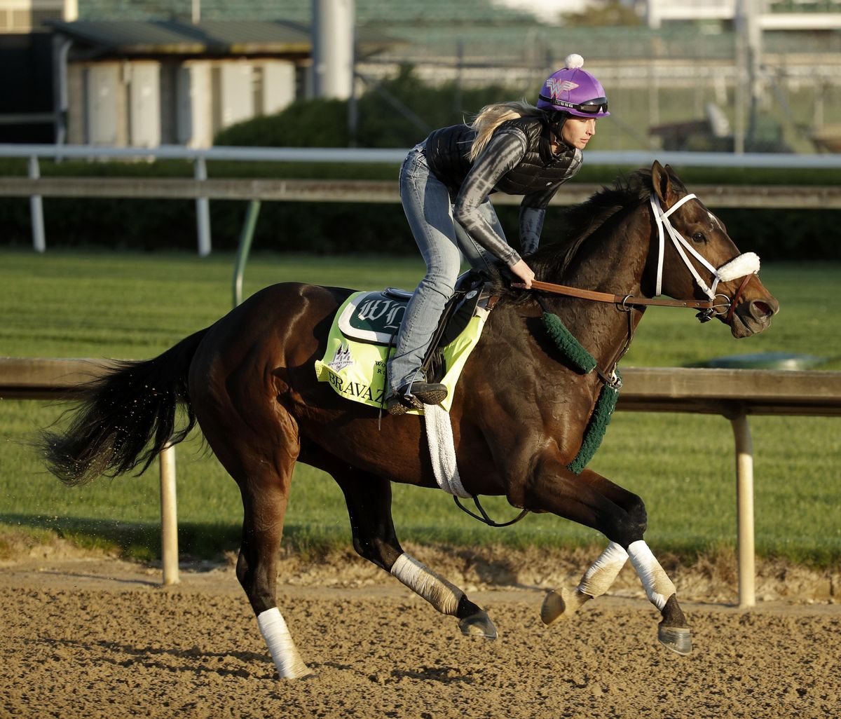 In this May 1, 2018, file photo, Kentucky Derby hopeful Bravazo runs during a morning workout at Churchill Downs in Louisville, Ky. Hall of Fame trainer D. Wayne Lukas brings back Bravazo, who finished sixth in the Derby, along with Sporting Chance, to take on Derby winner Justify on Saturday in the Preakness. (Charlie Riedel / Associated Press)