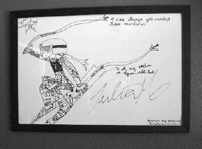 
This image shows a self-portrait of United States skier Julia Mancuso that she drew when she was about 9 years old and currently hangs in the offices of the Squaw Valley Ski Team in Squaw Valley, Calif. 
 (Associated Press / The Spokesman-Review)