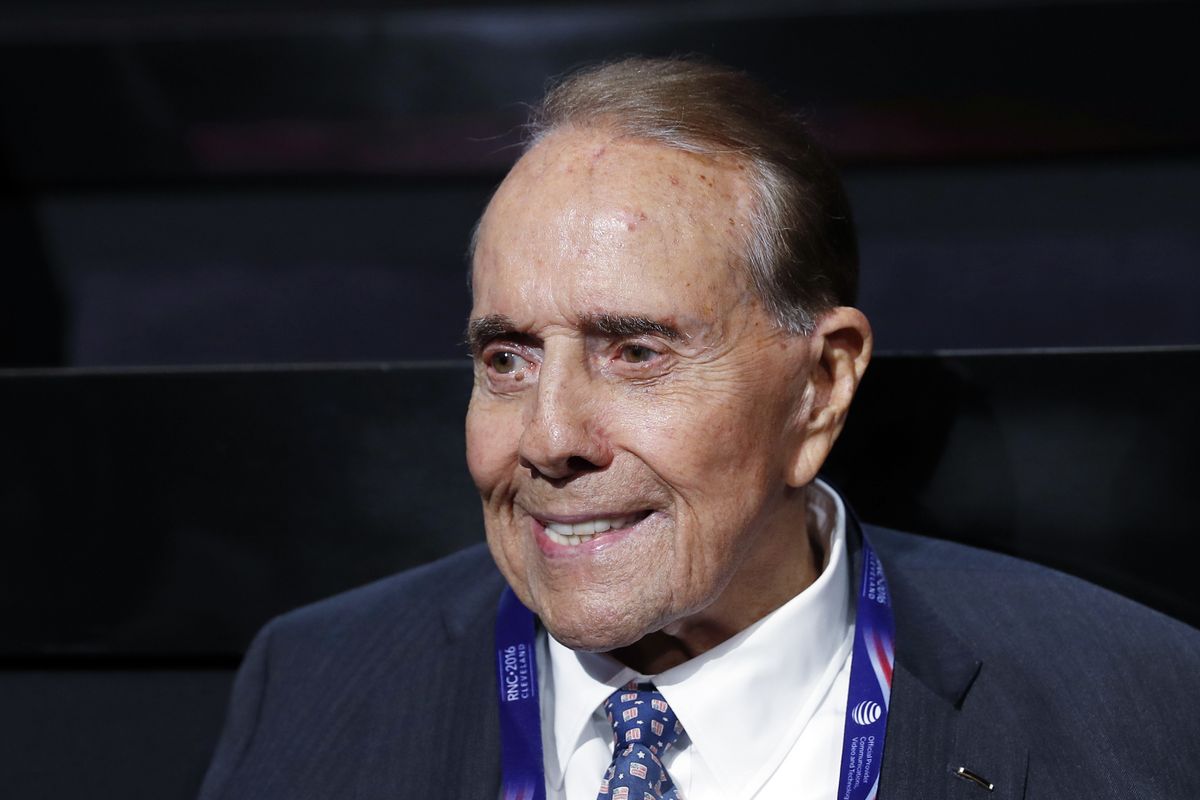 FILE - In this July 18, 2016 file photo, political icon and 1996 Republican presidential nominee Sen. Bob Dole is seen at the Republican National Convention in Cleveland. Dole says he has been diagnosed with stage 4 lung cancer. The 97-year-old former U.S. Senate majority leader said Thursday in a short statement that he would begin treatment for the disease Monday. (Carolyn Kaster)