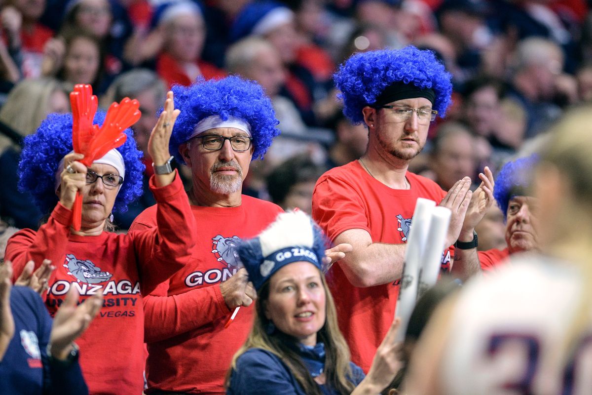 Gonzaga fans cheer on the Zags against San Francisco, Monday, March 5, 2018, at the Orleans Arena in Las Vegas.  ( Dan Pelle/THE SPOKESMAN-REVIEW)