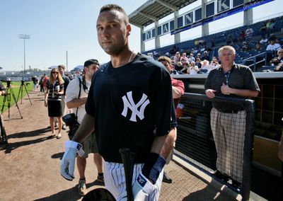 Yankees’ Derek Jeter takes the field for a spring training workout. (Associated Press / The Spokesman-Review)
