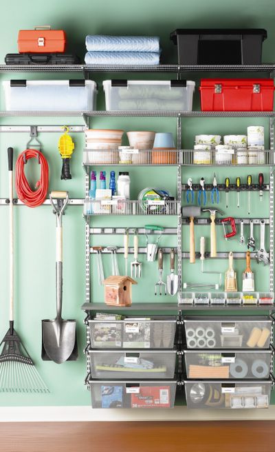 Platinum elfa Garage Shelving and Storage from the Container Store.