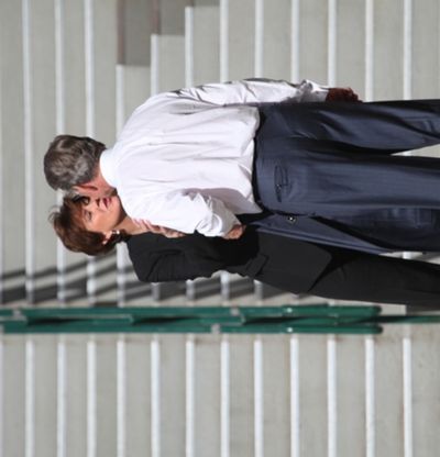 First Lady Lori Otter kisses her husband, Butch, outside the Coeur d'Alene Library after a gubernatorial debate on Oct. 3, 2014. (Duane Rasmussen file photo)