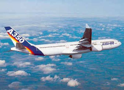This image released Friday by Airbus shows an artist rendition of the new Airbus A350-900 passenger jet.
(Associated Press / The Spokesman-Review)