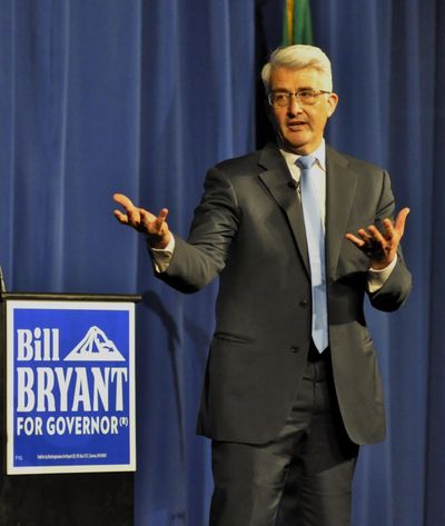 Republican gubernatorial candidate Bill Bryant makes his pitch to an estimated crowd of 1,000 at a rally at the Tacoma Convention Center on Saturday, June 25, 2016. (Jim Camden / The Spokesman-Review)