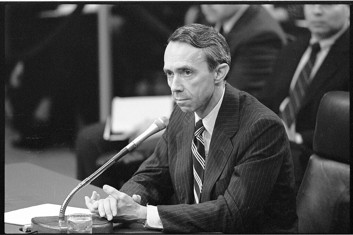 David Souter, testifying during his confirmation hearings for Supreme Court Associate Justice on Sept. 17, 1990. (Laura Patterson/Courtesy Library of Congress)