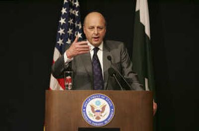 
Associated Press U.S. Deputy Secretary of State John Negroponte delivers a press briefing today in Islamabad, Pakistan, during his three-day visit.
 (Associated Press / The Spokesman-Review)