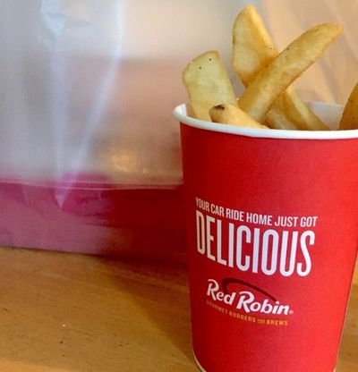 Jamila Holmes of Coeur d'Alene photographed the free fries she received from Red Robin during the lunch hour while she waited for takeout.