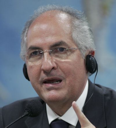 FILE - In this Oct. 27, 2009, file photo, Caracas Mayor Antonio Ledezma addresses the Commission of External Relationships in Brazil's Senate in Brasilia two days before the commission votes on the entrance of Venezuela into the Mercosur trade block. (Eraldo Peres / Associated Press)
