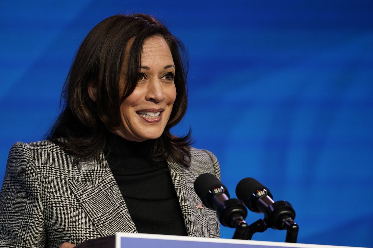 Vice President-elect Kamala Harris speaks during an event at The Queen theater, Saturday, Jan. 16, 2021, in Wilmington, Del.  (Matt Slocum)