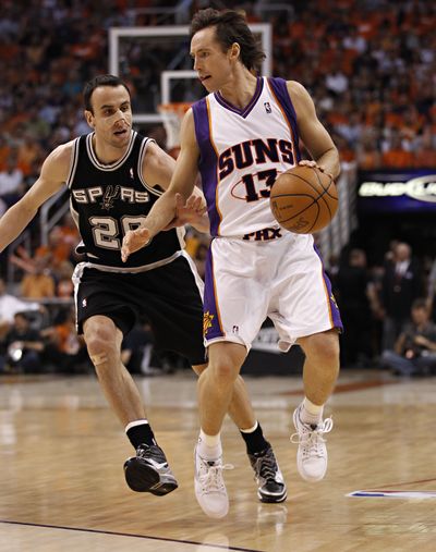 Suns point guard Steve Nash scored 33 points and dished out 10 assists as Phoenix took Game 1 at home over the San Antonio Spurs, 111-102. (Associated Press)