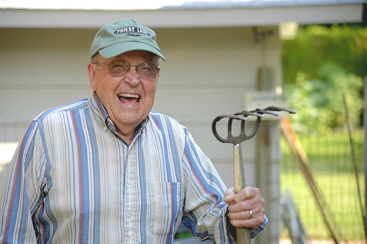 Eighty-eight-year-old Spokane Valley resident Bill Palmer, pictured Wednesday, loves to compost by gathering coffee grounds, twigs and yard waste, adding horse manure and turning the pile often to create the perfect garden magic. (Jesse Tinsley)