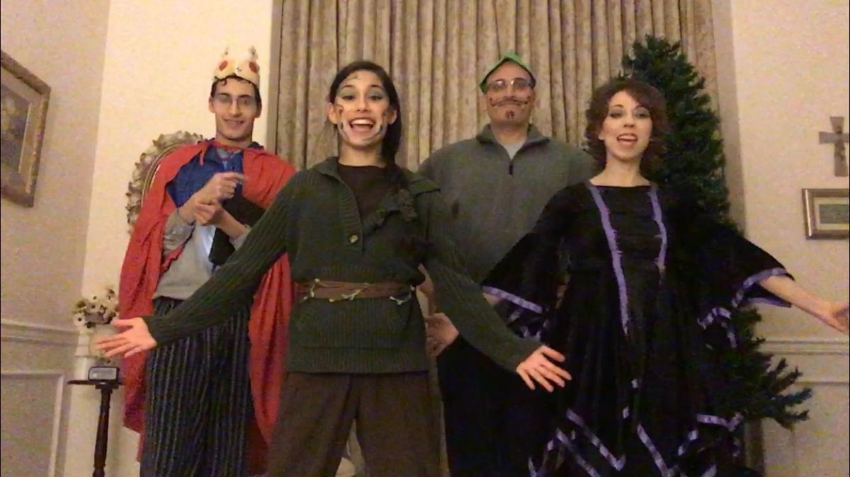Mary Browne, front left, got her brother, Christopher Browne, to play Prince John, Dad Terrence Browne as Robin Hood and Mom Deanna Browne as Maid Marion in her Missoula Chiildren’s Theatre Playdate production of “Robin Hood.” (Courtesy / Mary Browne)
