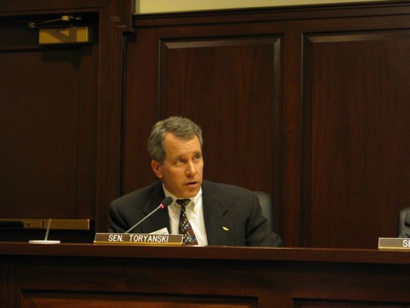 Sen. Mitch Toryanski, R-Boise, speaks in favor of a pay-for-performance bill in the Senate Education Committee on Thursday. (Betsy Russell)