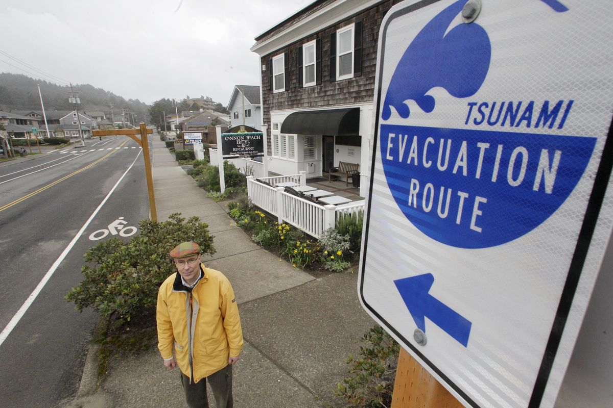 Jay Raskin, a former Cannon Beach, Ore., City Council member and mayor, has proposed replacing the current City Hall, which is seismically unsound, with a two-story building on stilts to provide refuge to as many as 1,500 people. (Associated Press)