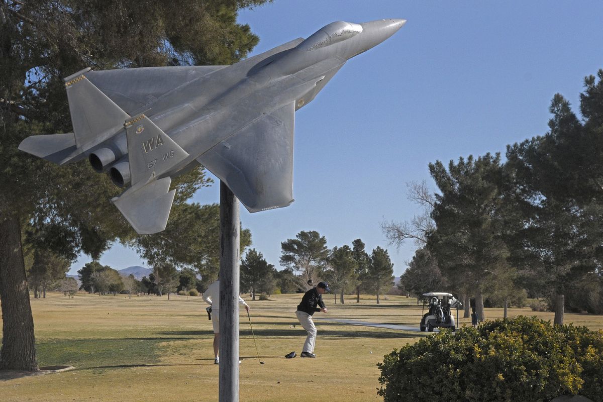 Teeing off on the Eagle nine of Sunrise Vista golf course at Nellis Air Force Base. (Christopher Anderson)