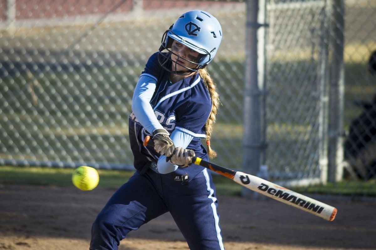 Central Valley’s Jade Rockwood hits a fly ball during the game against Mead Tuesday. (Colin Mulvany)