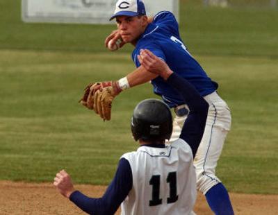 
Coeur d'Alene's Shea Vucinich  looks to turn a double play after getting Lake City's Beck Roan  at second base in Vikings' 8-2 win. 
 (Kathy Plonka / The Spokesman-Review)