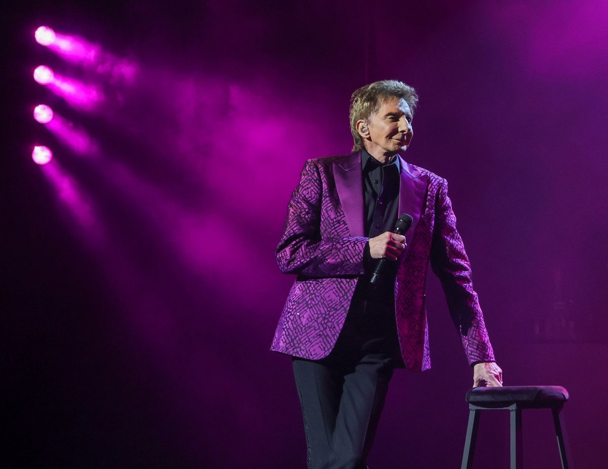 Barry Manilow looks on as his concert is stopped for a presentation of a ceremonial key to the Las Vegas Strip and a proclamation during the first of his three “Record-Breaking Charity Weekend Celebration” shows as part of his residency “Barry Manilow – The Hits Come Home!” at the International Theater at the Westgate Las Vegas Resort & Casino on Sept. 21, 2023, in Las Vegas. (Getty Images)