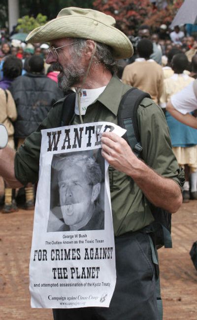 
Phill Thornil of Climate Against Change protests  in Nairobi, Kenya, on Saturday. 
 (Associated Press / The Spokesman-Review)