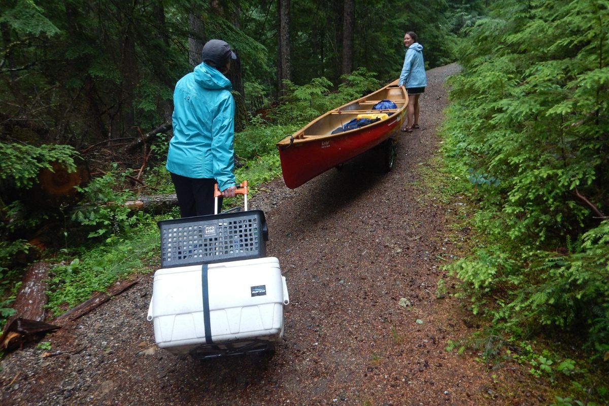 With a canoe cart and a small hand truck, the portage to the Thorofare at Upper Priest Lake is relatively easy.  (William Brock/For The Spokesman-Review)