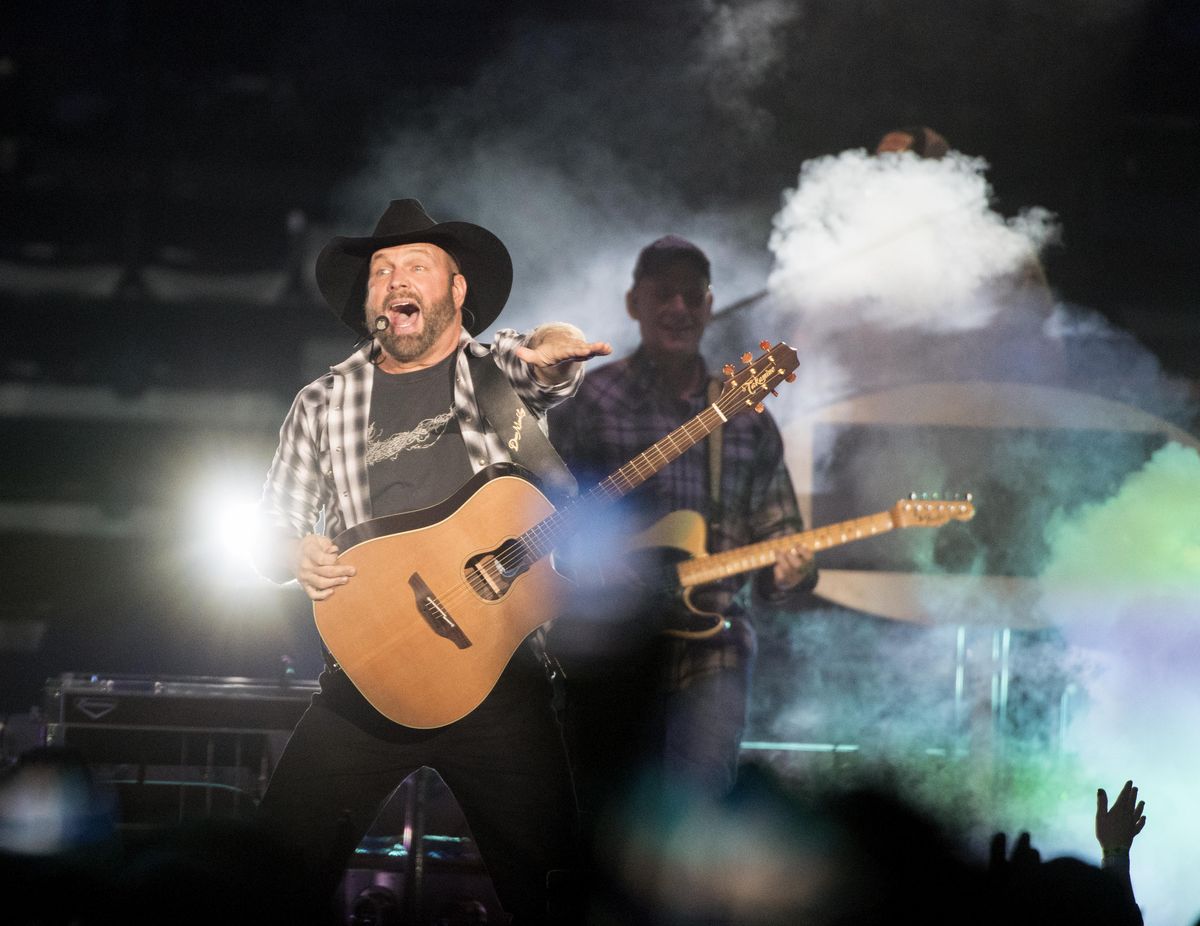Country singer Garth Brooks and his band play their first show at the Spokane Arena in 19 years on Thursday, Nov. 9, 2017. (Jesse Tinsley / The Spokesman-Review)