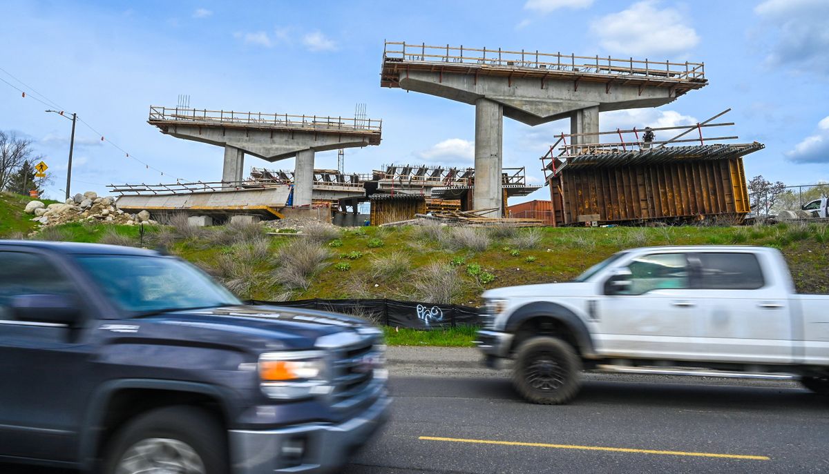 Traffic moves along Upriver Drive on Saturday near the continuing construction of the Washington State Department of Transportation’s North Spokane Corridor. The project, which has been underway for decades, is expected to be completed by 2030.  (Spokesman-Review photo archives)
