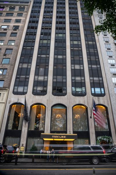 The Park Lane Hotel at 36 Central Park South on Sept. 25, in New York. Users of the Uber ride-hailing service, can now book hotel stays on the app, the San Francisco-based company announced on last Wednesday.  (New York Times )
