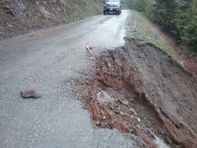 A road washout on Prospector Creek Road prompted the road to be closed on May 19, 2017. (U.S. Forest Service)
