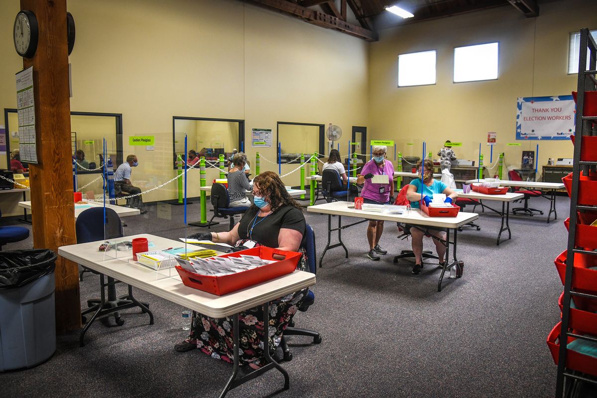 A ballot processing room at the Spokane County Elections Office will be turned into a voting area come election day.  (DAN PELLE/THE SPOKESMAN-REVIEW)