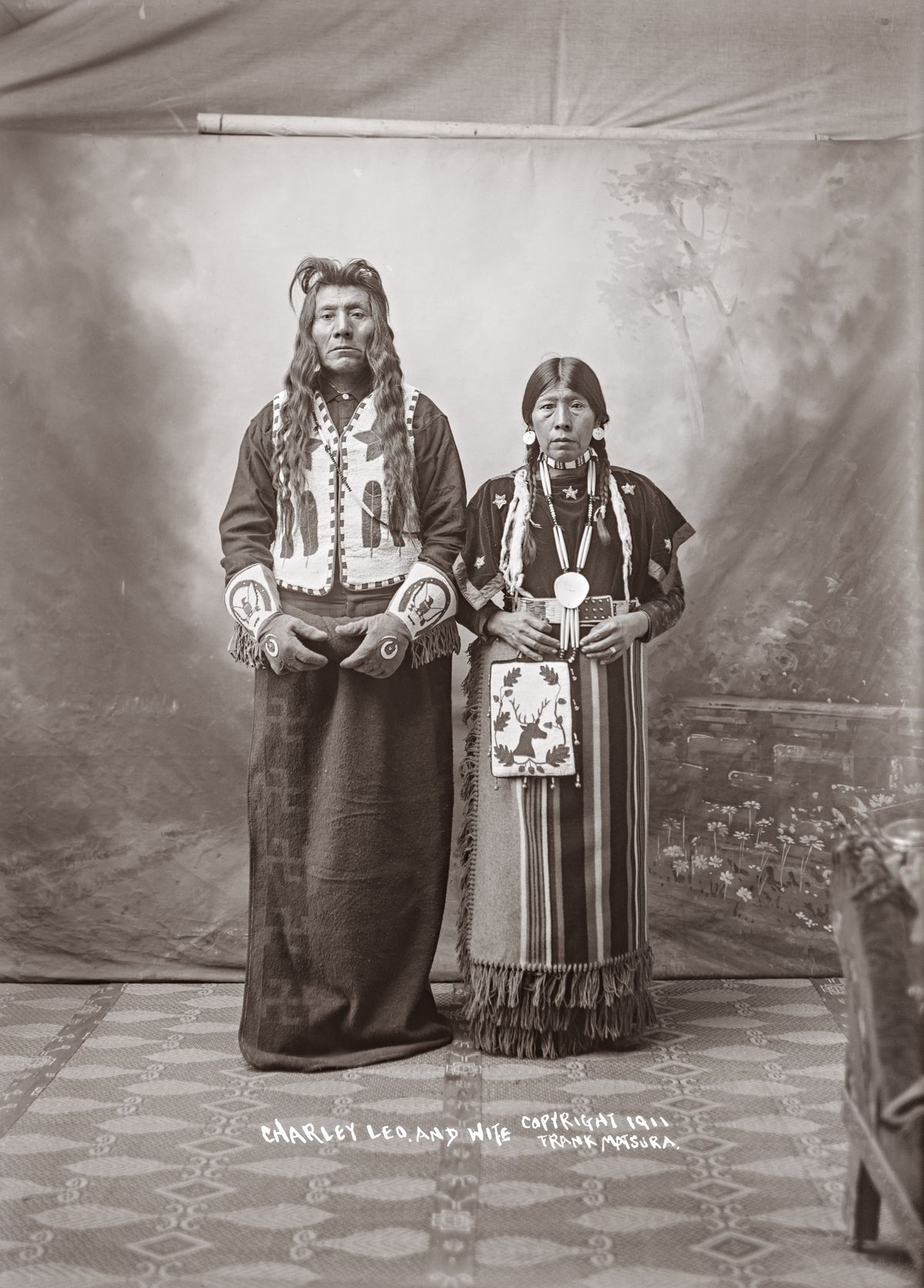 This 1911 photo, titled “Charley Leo and wife”, was shot by frontier photographer Frank Sakae Matsura, who worked in the Okanogan Valley from around 1903 until his death in 1913 from tuberculosis. It is part of a museum exhibit called “Frank S. Matsura: Portraits from the Borderland” opening at the Museum of Arts and Culture in Spokane April 29.  (Frank Sakae Matsura photo scanned by Dean Davis)