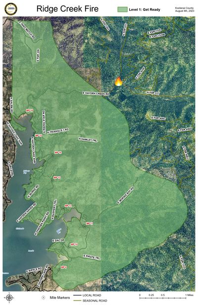 Kootenai County Emergency Management issued a 'get ready' evacuation notice to residents east and north of Hayden Lake as a result of the Ridge Creek Fire.  (Courtesy of Kootenai County Emergency Management)
