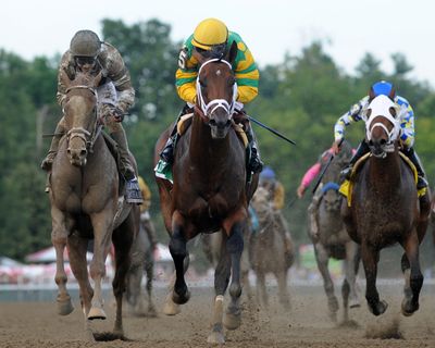 Palace Malice, right, edged Will Take Charge to capture the Jim Dandy Stakes and a $360,000 payday at Saratoga Race Course. (Associated Press)