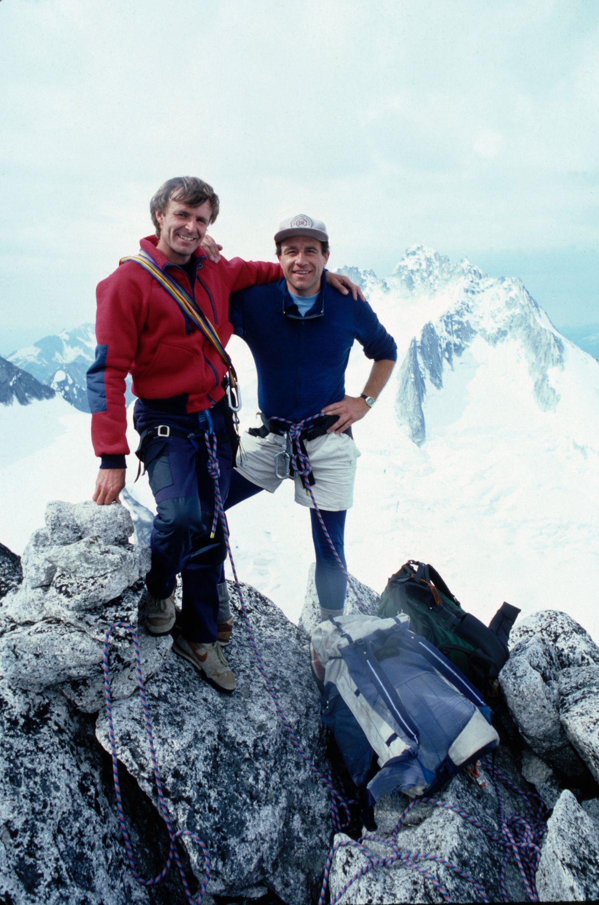 John Roskelley, left, and Chris Kopczynski on Bugaboo Spire in the Purcell Mountains of British Columbia in 1986.  (Courtesy of Chris Kopczynski)