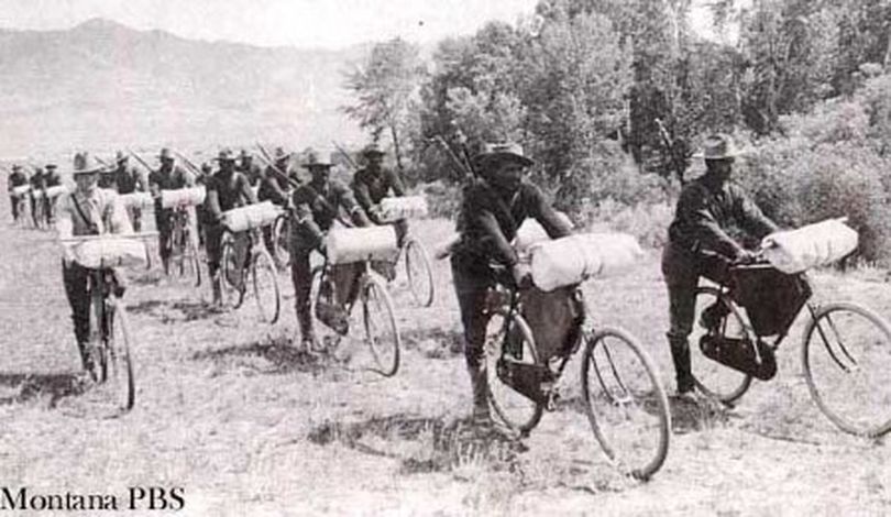 The 25th Regiment, known as the Buffalo Soldiers, made way through remote regions including Yellowstone Park and North Idaho, by pedaling bicycles.