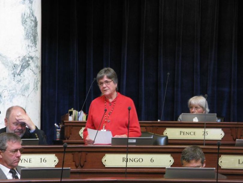 Rep. Shirley Ringo, D-Moscow, debates against SB 1184 in the House on Friday; a retired teacher, she said the bill is 