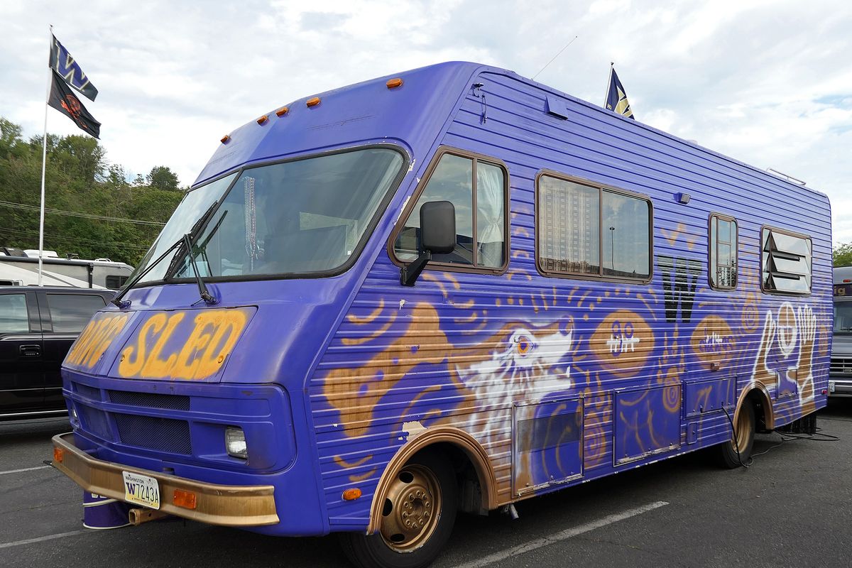 The Dawg Sled is a 1980-era vehicle made for tailgating at Husky Stadium. (John Nelson)