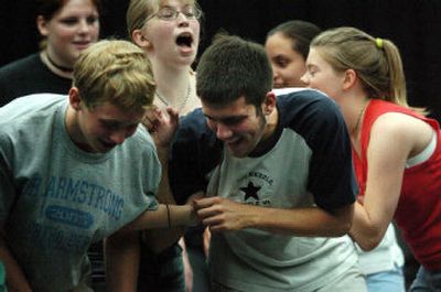 
From left, Garrett Rose, Lara Fitzgerald (behind), and David Riemer participate in a summer camp for acting at the University of Idaho. 
 (Kevin Nibur/ / The Spokesman-Review)