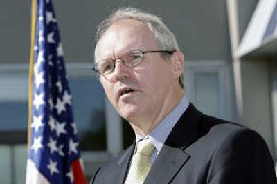 
Assistant Secretary of State Christopher Hill, head of the U.S. delegation to the Six-Party Talks, addresses the media Sunday outside the U.S. Mission in Geneva. Associated Press
 (Associated Press / The Spokesman-Review)