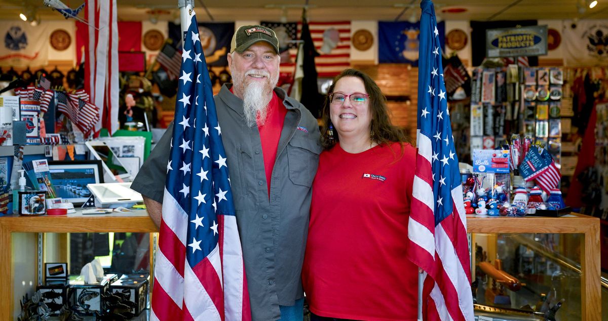 Navy veteran James Martin and his wife, Jenny, are the owners of Uncle Sam’s Flag and Gift in Spokane Valley. The shop offers a full range of residential and commercial flagpoles, as well as international, state, military, civil service, celebration and sports flags. In-store offerings have expanded to include gifts, hats, clothing and various patriotic memorabilia meant to honor military and public service.  (Kathy Plonka/The Spokesman-Review)