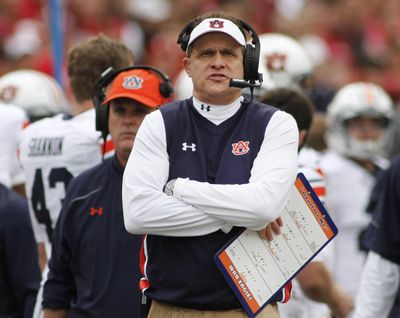 Auburn coach Gus Malzahn is on the hot seat after the Tigers finished 7-6 last season. (Samantha Baker / Associated Press)
