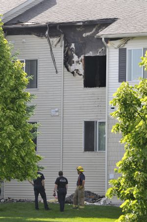 This building at the Big Trout Lodge apartments in Liberty Lake was heavily damaged by a fire allegedly set by Kevin Ellison on Thursday. (Jesse Tinsley)