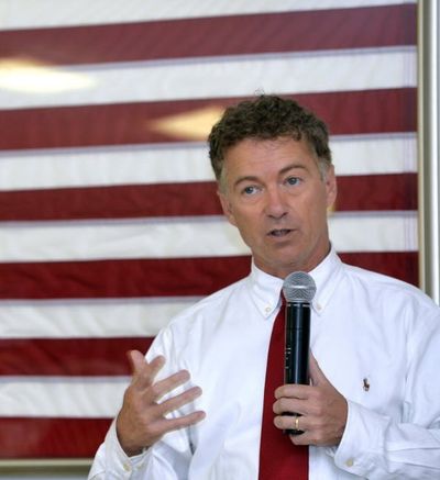 Republican presidential candidate Sen. Rand Paul, R-Ky., speaks to veterans at the American Legion Post 23 in Bowling Green, Ky., Monday. (AP Photo/Timothy D. Easley