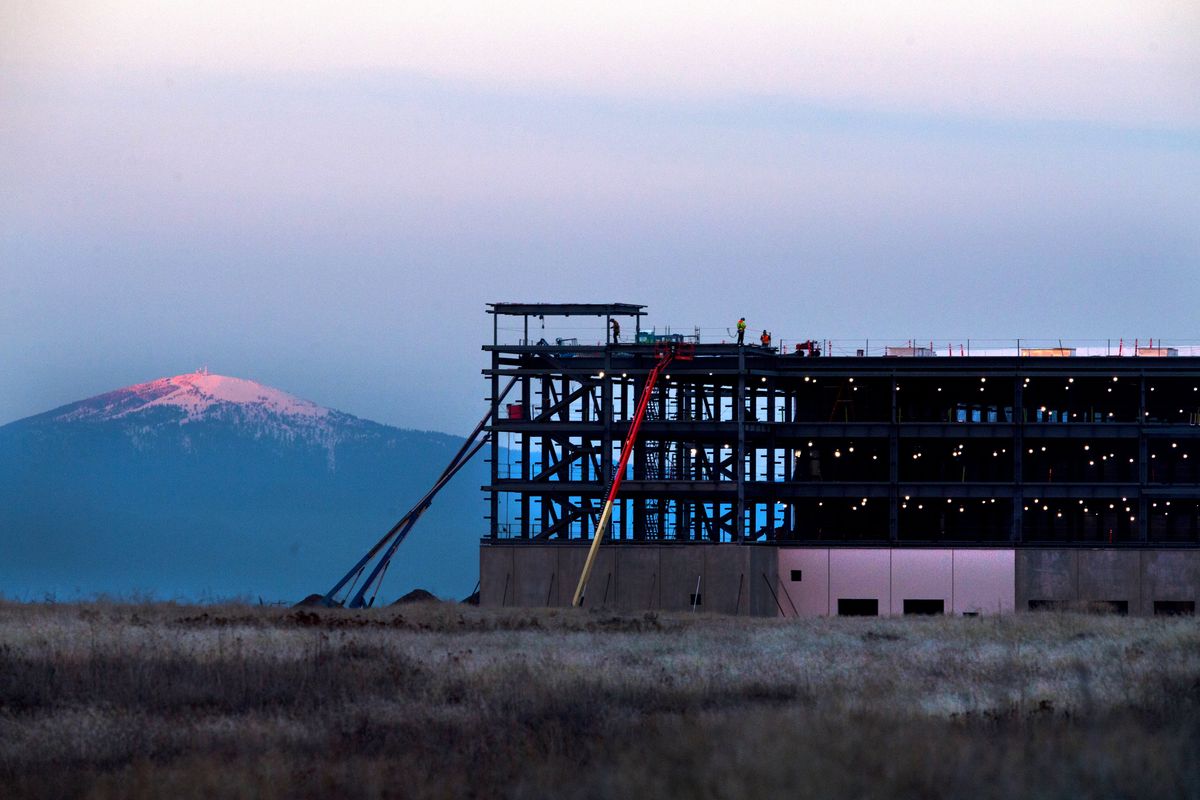 The Amazon fulfillment center site on the West Plains is seen under construction Jan. 15, 2019. Development in the area has led to a greater demand for treatment of stormwater.  (Tyler Tjomsland/The Spokesman-Review)