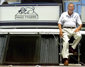 ORG XMIT: FLPAP101 FILE - This Aug. 9 2007, file photo, shows John Joseph Houghtaling, inventor ofthe " Magic Fingers Vibrating Bed"  aboard his 51-foot yacht in Fort Pierce,Fla.    Houghtaling   died in Ft.  Pierce, Fla. Wednesday June 17, 2009. He was 92. ( AP Photo/Paul J. Milette, The Palm Beach Post) (Paul Milette / The Spokesman-Review)